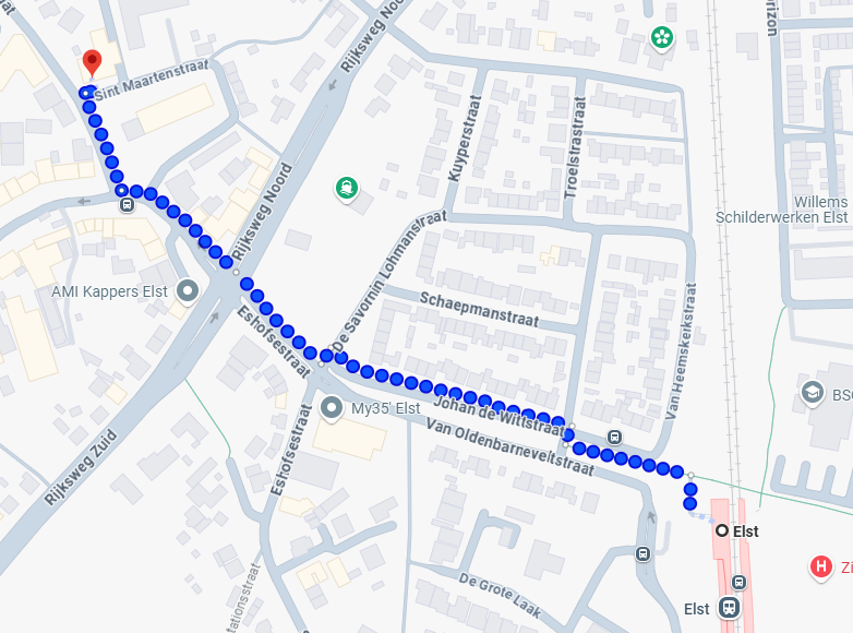 looproute van station naar start